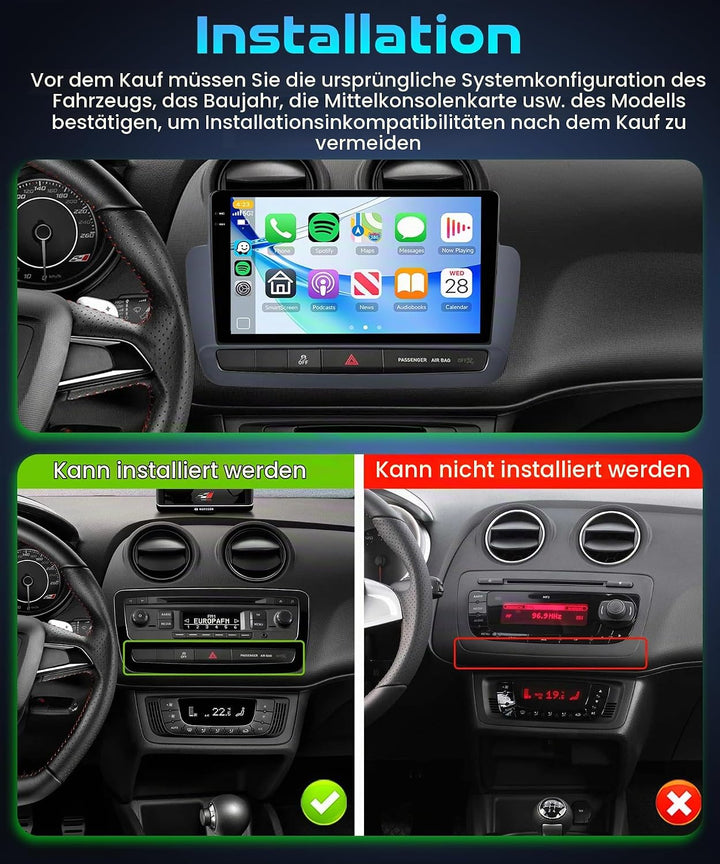 Rimoody 4G+128G Android Autoradio für Seat Ibiza 6j 2012-2015 9 Zoll IN-Cell Wireless Carplay Autora