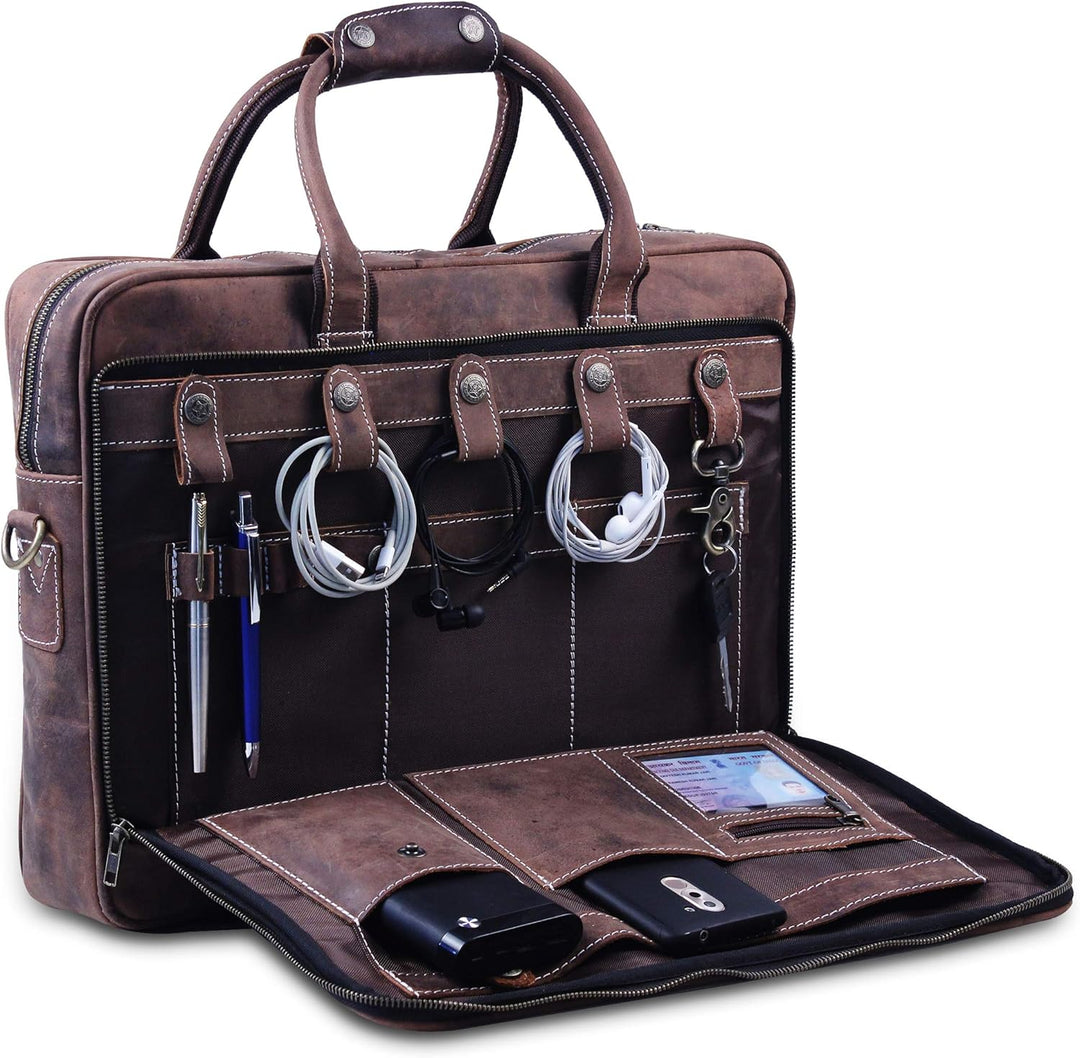 18 Zoll leather Laptop-Tasche für Männer: messenger Bag aus hochwertigem, weichem Leder Briefcase fü