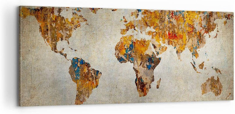 Panorama Bilder auf Leinwand 100x40cm Leinwandbild Welt Karte Kontinente Geographie Gross Wanddeko B