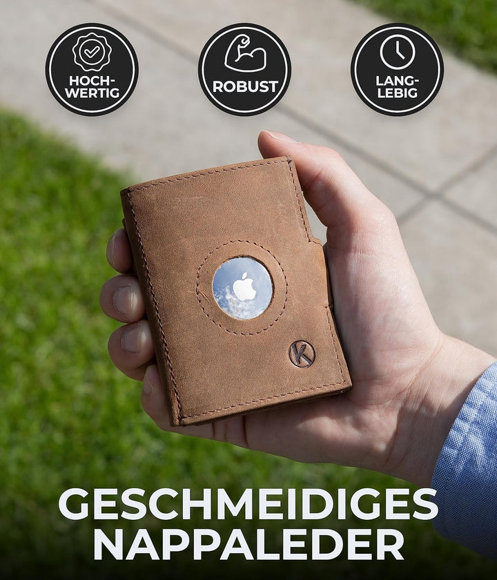KORUTA Airtag Wallet mit Münzfach & RFID-Schutz - Portmonee Herren klein aus echtem Leder - Mini Gel
