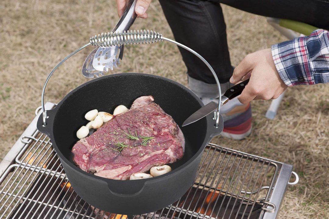 Dutch Oven von EL Fuego® neues Modell, inkl. Deckelheber/Schürhaken, mit Transportbügel, Schmortopf,