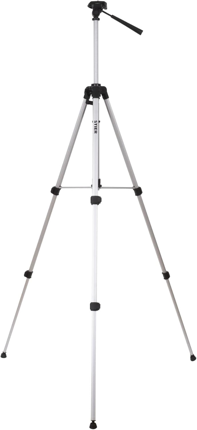 STIER Stativ 160, Baustativ aus Aluminium, Arbeitshöhe 57 bis 161 cm, 360° Drehfunktion, Neigungsfun