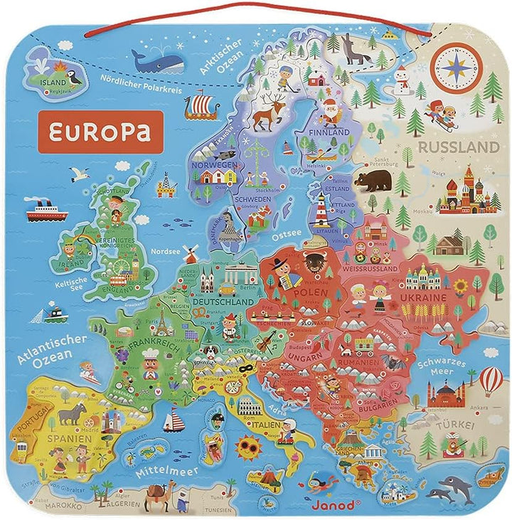 Janod - Magnetisches Puzzle Europakarte - Pädagogisches Holzpuzzle zum Lernen der Geographie - Europ