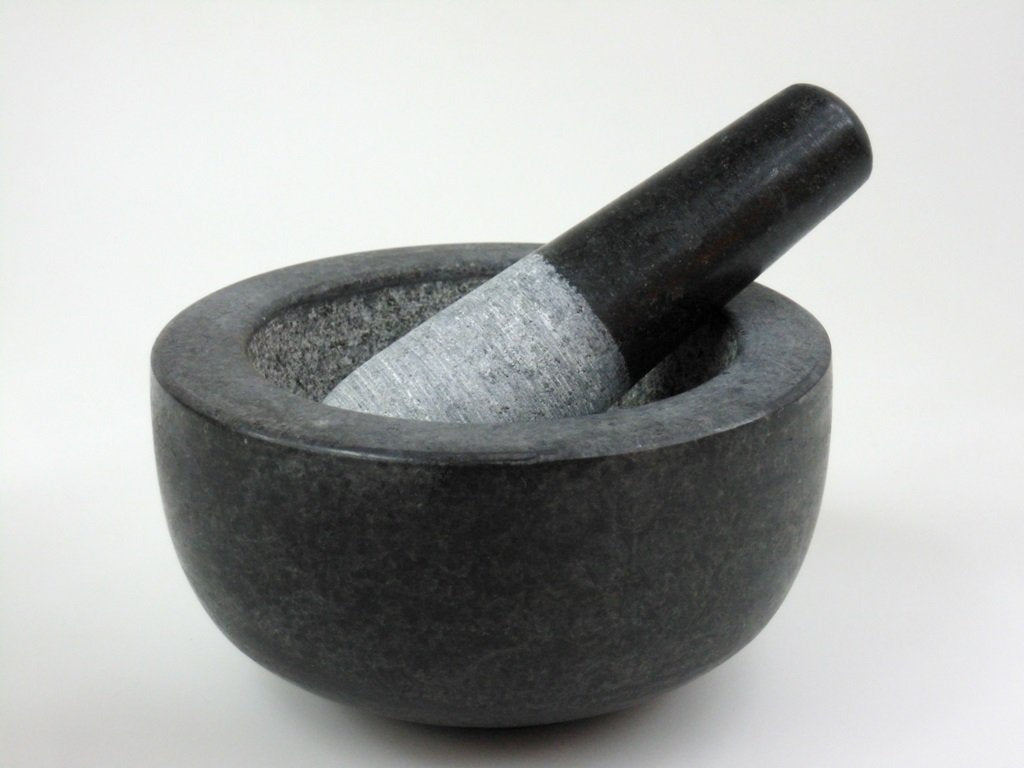 Stein Mörser mit Stössel [ca. Ø 14cm / Höhe ca. 7,7cm] Gewürz Mörser