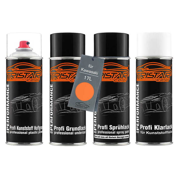 TRISTARcolor Motorradlack Spraydosen Set für Kunststoff Stossstange für Kawasaki 17L Candy Burnt Ora