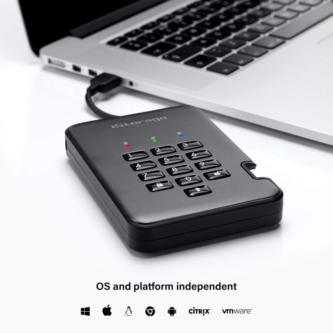iStorage diskAshur Pro2 3TB Externe Festplatte, Graphit, IS-DAP2-256-3000-C-G HDD 3TB, HDD 3TB
