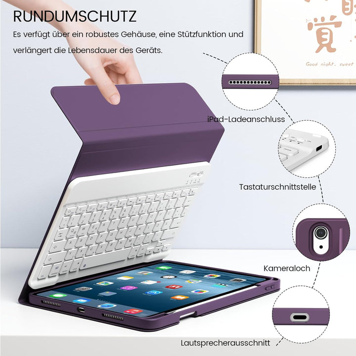 Hülle mit Tastatur für iPad A16 11 Generation 2025/10 Generation 2022(11/10.9 Zoll), Soft TPU Rücksc