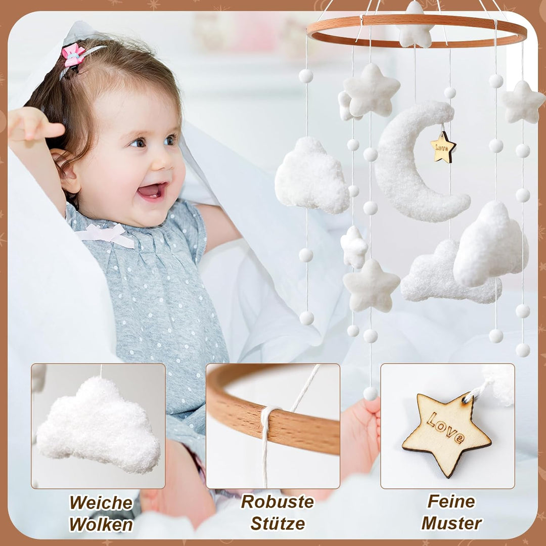 Weiss Wolken Mond Sterne Mobiles Baby, Babybett Mobile Hölz, Windspiele Baby Mobile Wickeltisch Anhä