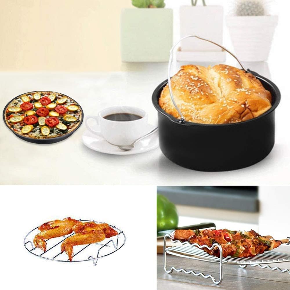 22CM Heissluftfritteuse Zubehör XL 7 Stück mit Cupcake-Pfanne, Pizzapfanne, Silikon-Backbecher, Reze