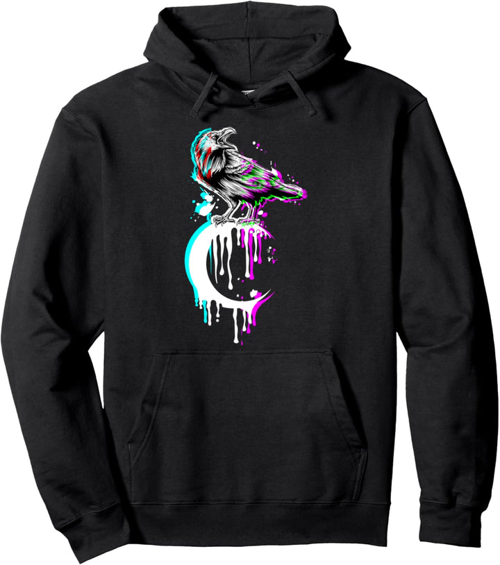 Scharzer Rabe Krähe Crescent Moon Occult Aesthetic Vaporwave Pullover Hoodie