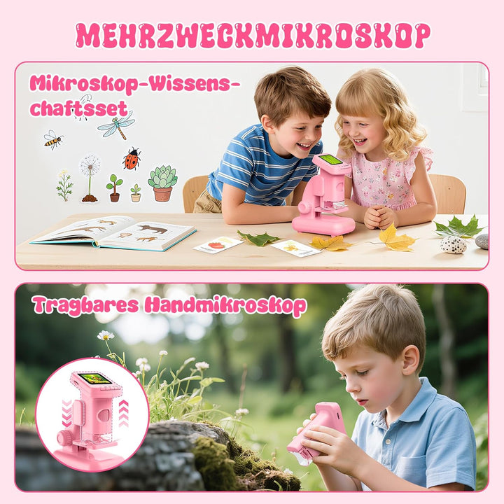 Digitales Mikroskop für Kinder, Experimente für Kinder ab 5 6 7 8 9 10 Kindermikroskop 2.0" HD Spiel