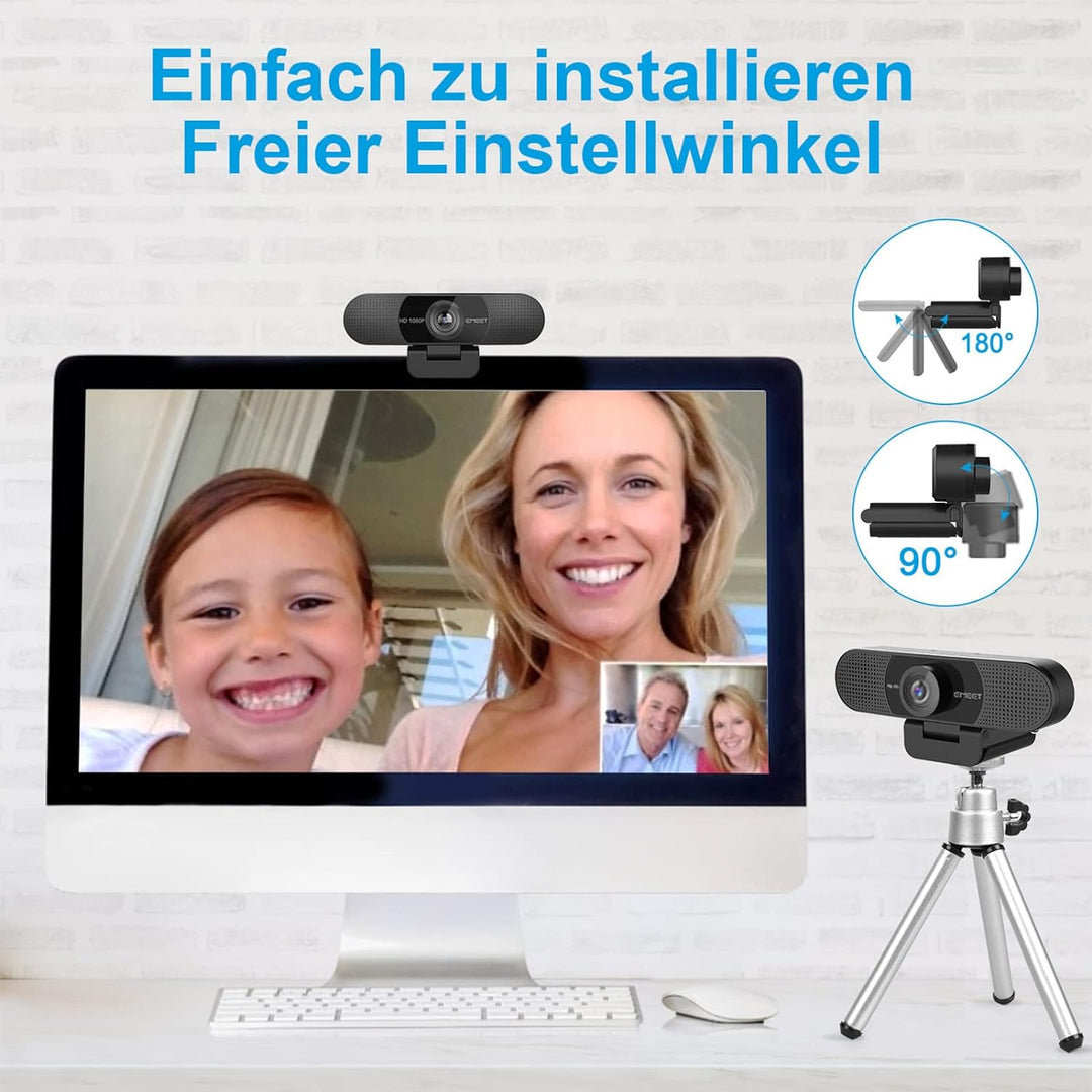 EMEET Full HD Webcam - C960 1080P Webcam mit Objektivabdeckung & Dual Mikrofon, 90 ° Streaming Kamer