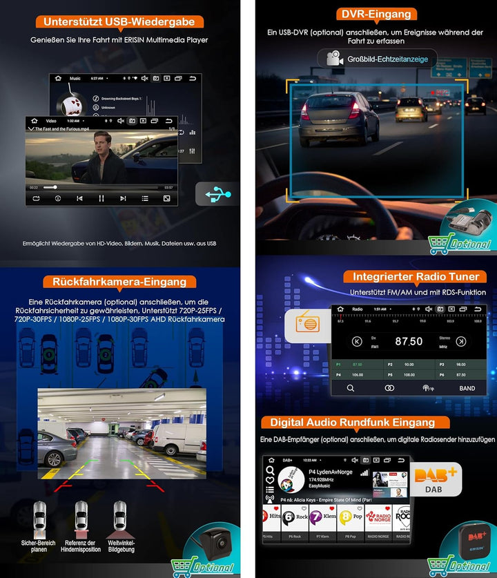 Erisin 8-Kern 4GB+64GB Android 12 Autoradio Bluetooth GPS Navi für Opel Antara Astra H Corsa C/D Mer