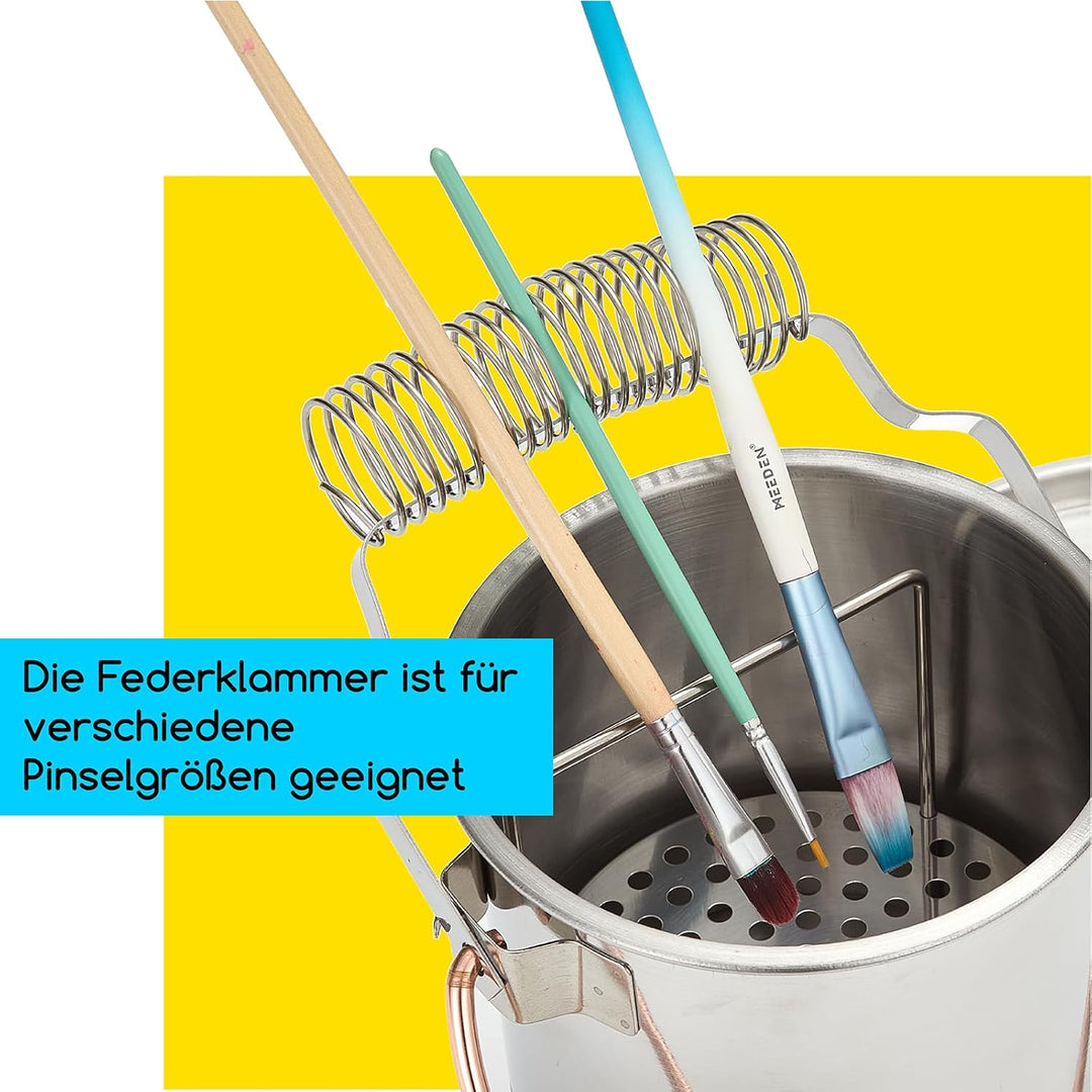 MEEDEN Tragbarer Pinselreiniger mit Deckel : Luftdichter Pinselwascher aus Edelstahl mit Besonders G