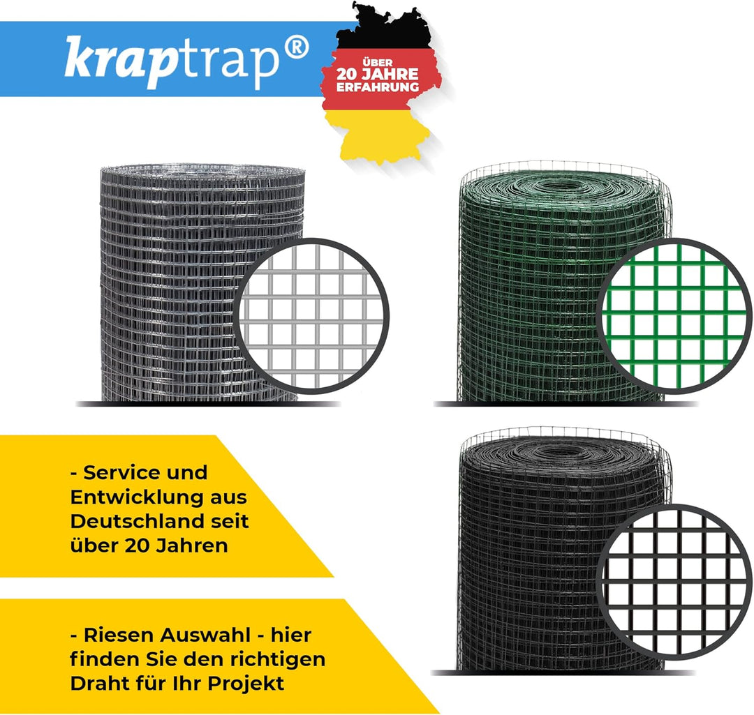Kraptrap® Volierendraht SCHWARZ Drahtgitter I Drahtzaun Käfigzaun (1m x 25m 19mm)