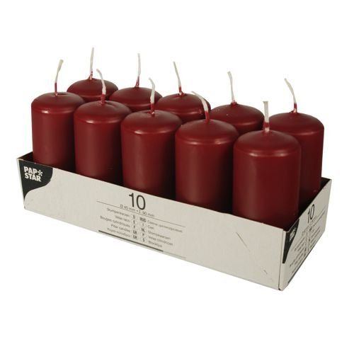 Home-Deco Stumpenkerzen Ø 40 mm 90 mm Bordeaux Weihnachtskerzen, Weihnachtsdekoration Menge: 40