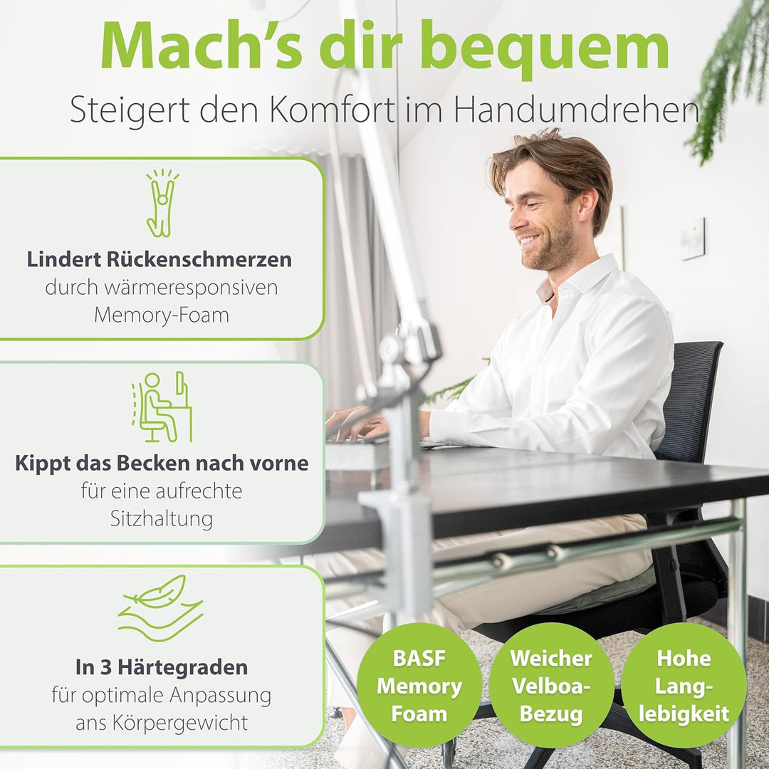 feela.® Orthopädisches Keilkissen [3 Härtegrade] – Memory Foam Haltungskorrektur für mehr Sitzkomfor