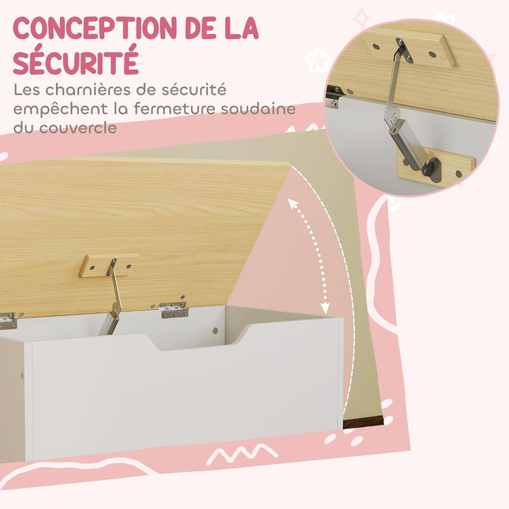 AIYAPLAY Kinderspielzeugtruhe auf Rollen, Kinderaufbewahrungsbox mit Klappdeckel, Sicherheitsscharni
