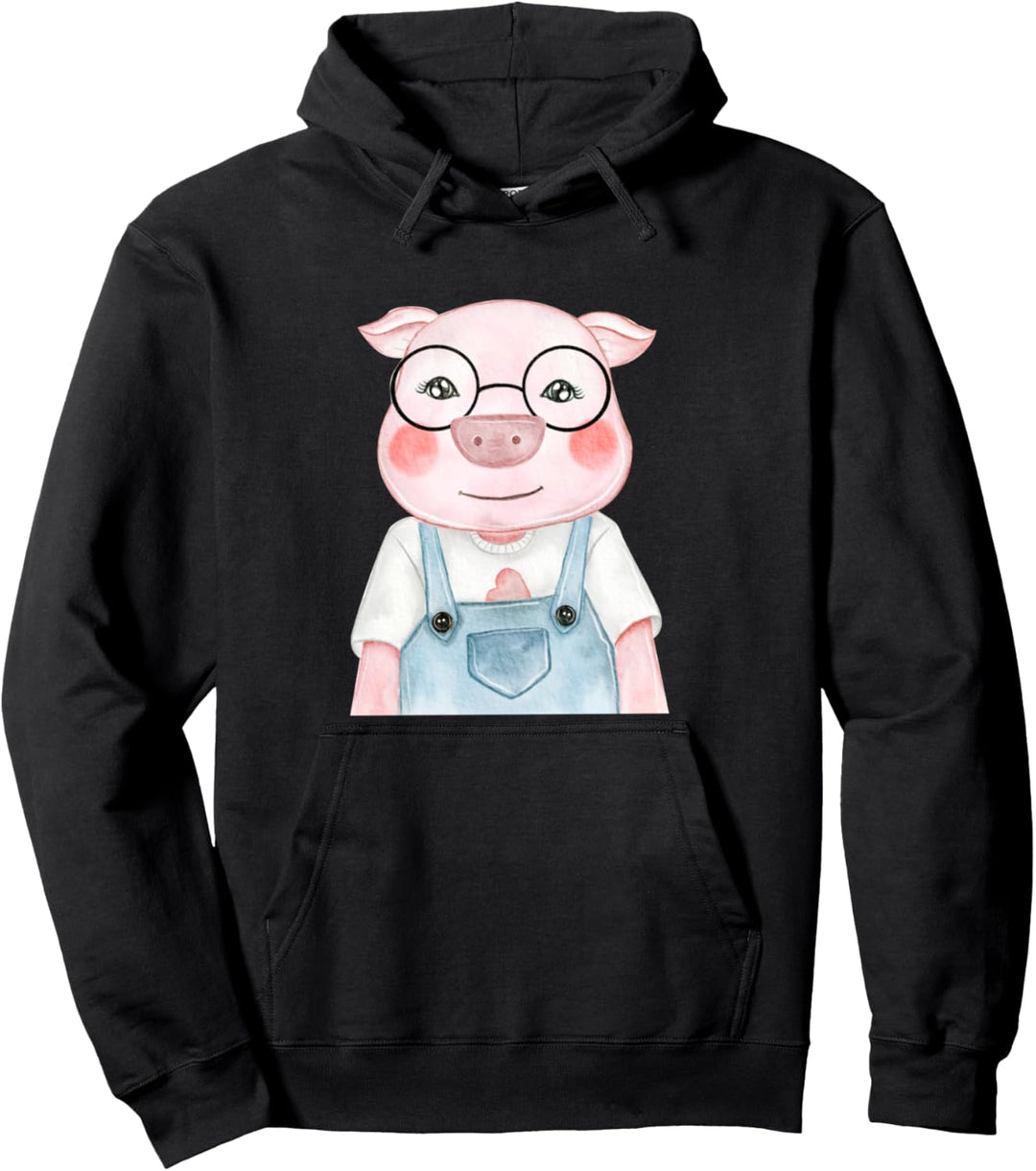 Schwein mit Nerd Brille Hippie Hipster Bauer Zoo Schweinchen Pullover Hoodie
