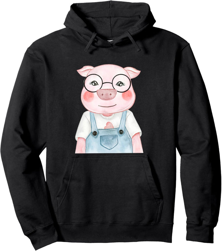 Schwein mit Nerd Brille Hippie Hipster Bauer Zoo Schweinchen Pullover Hoodie