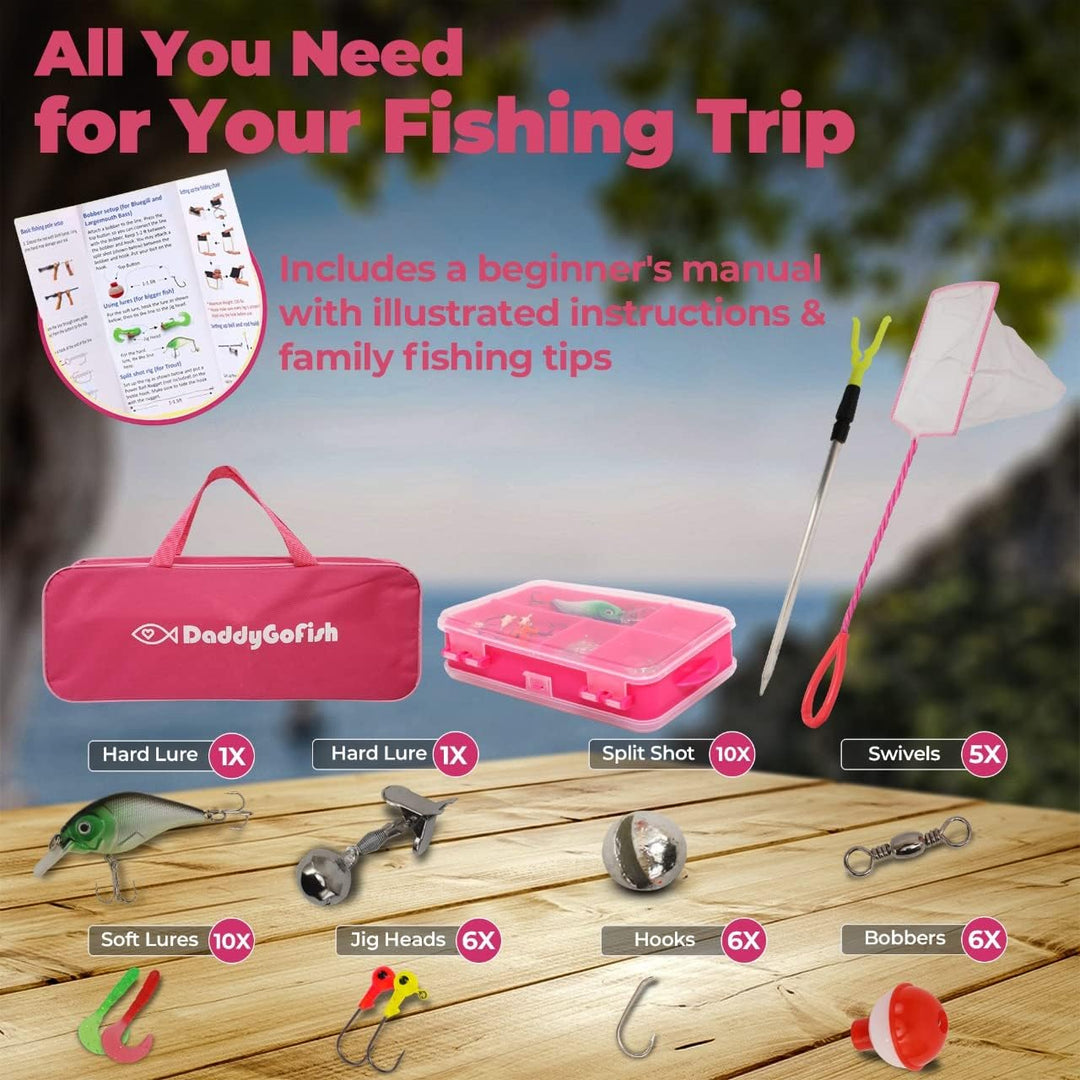 DaddyGoFish Kinder Angelset - Teleskoprute &amp; Rolle Combo mit Klappstuhl, Rutenhalter, Tackle Box, Kö