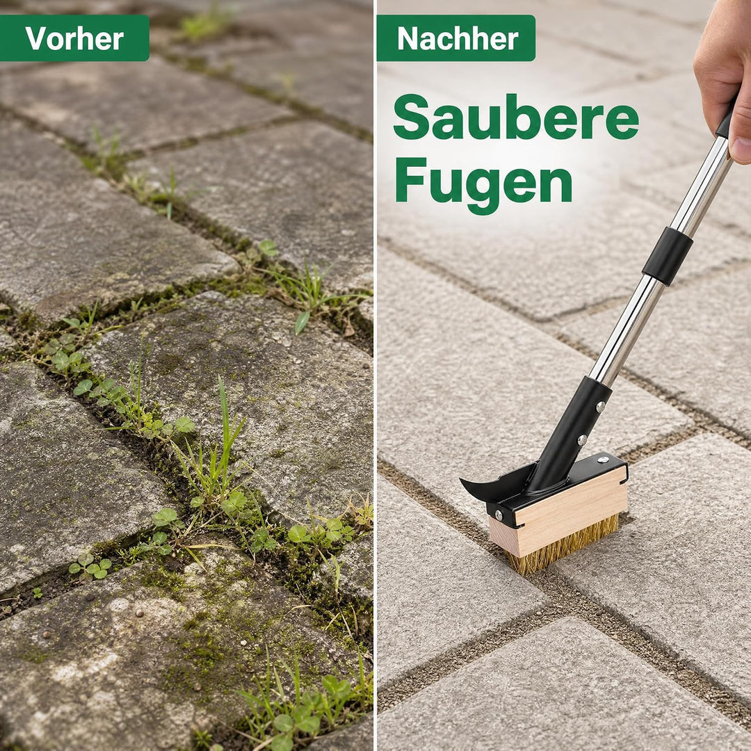 Unkrautbürste mit Langem Stiel, 2 Stück Fugenbürste Unkraut mit Drahtbürste Klingenschaber Unkraut E