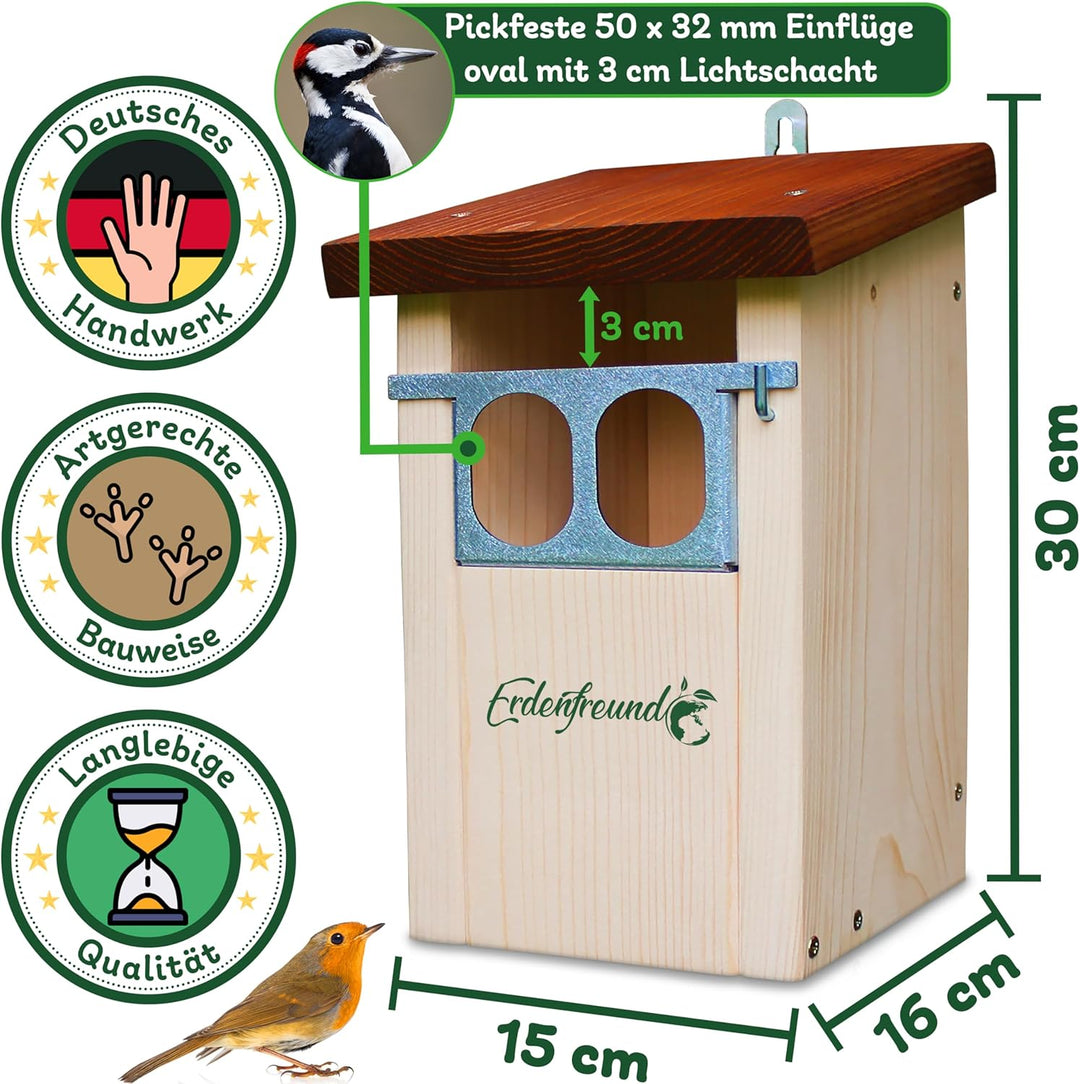 ERDENFREUND® Nistkasten Rotkehlchen mit Marder-/Katzenschutz räubersicher Nistkasten für Vögel Rotsc