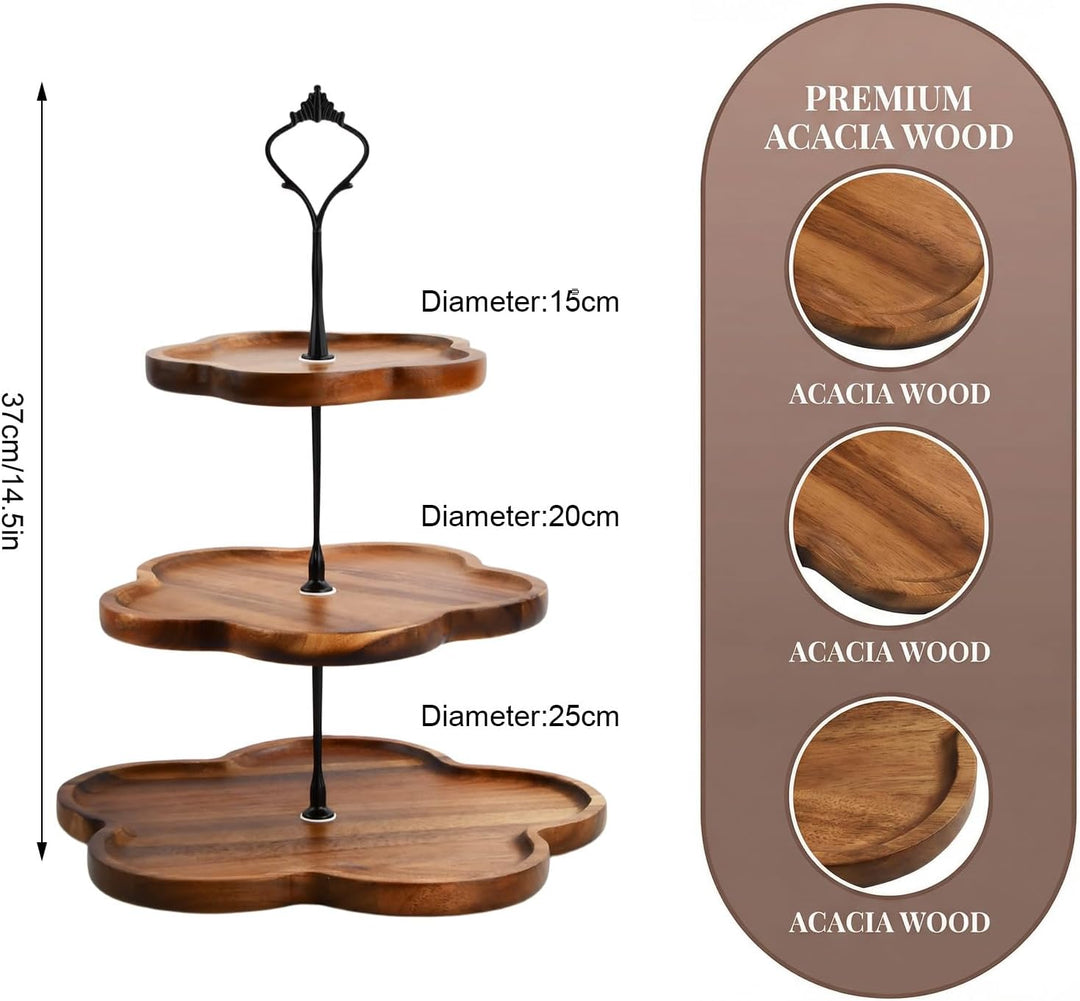Etagere 3 Etagen Holz, Tortenständer 3 Stöckig, Cupcake Ständer mit Metallgriff, Kuchenständer, Serv