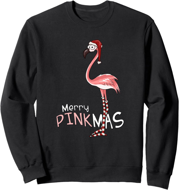 Merry Pinkmas Flamingo im Weihnachts-Outfit mit Santa Mütze Sweatshirt