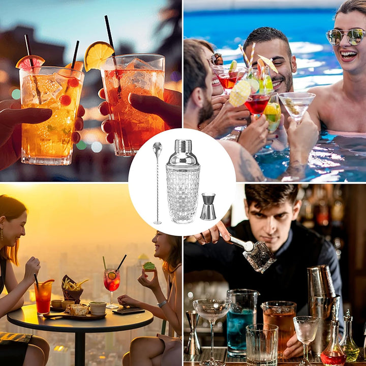 LUPATDY Glas Cocktailshaker,400ml Cocktail Shaker Set,Cocktail Shaker Glas Mixer mit Edelstahl Messb
