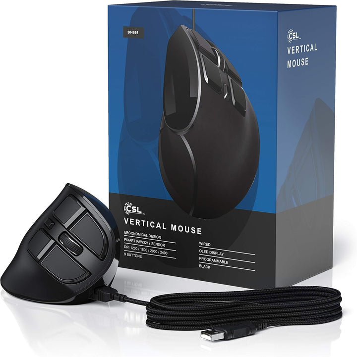 CSL - Gaming vertikale Maus mit OLED Display 2400 DPI - programmierbare Tasten - Office Mouse – mit