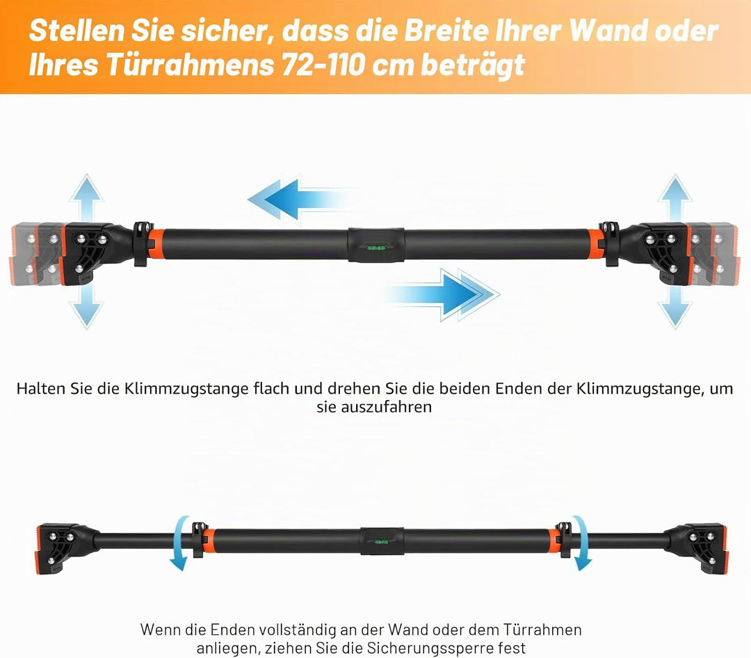 Klimmzugstange für Türrahmen ohne Schrauben mit innovativer Gewindesperre für sicheren Halt – Pull U