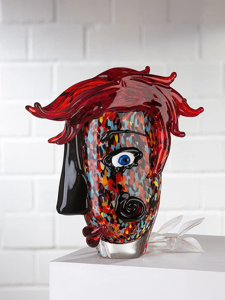 GILDE GLAS art Deko Vase - Gesichtvase - Moderne Deko - Designvase - H 30 cm Höhe 30,5 cm Rot, Höhe