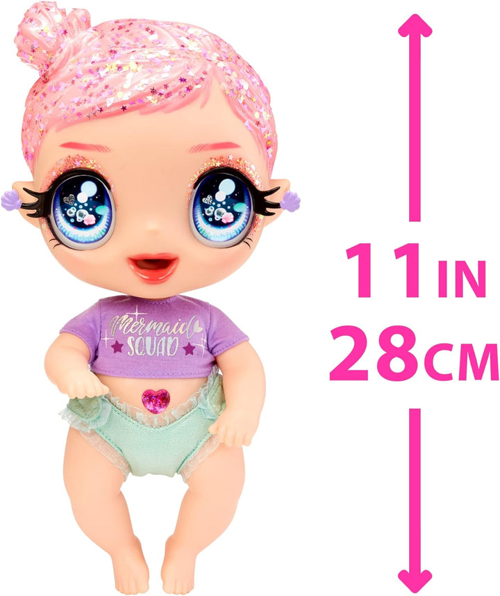 Glitter Babyz MGA Marina Finley - Babypuppe mit 3 magischen Farbwechseln durch eiskaltes Wasser, Pin