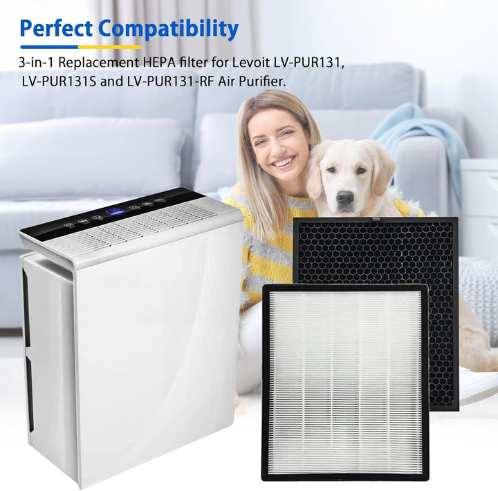 Ersatzfilter für Levoit Luftreiniger LV-PUR131 & LV-PUR131S - Effizient HEPA-Kombifilter & Aktivkohl