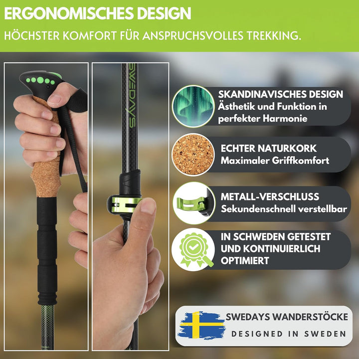 Wanderstöcke Teleskop aus Carbon & Aluminium - Nordic Walking Stöcke mit Korkgriff für Damen & Herre