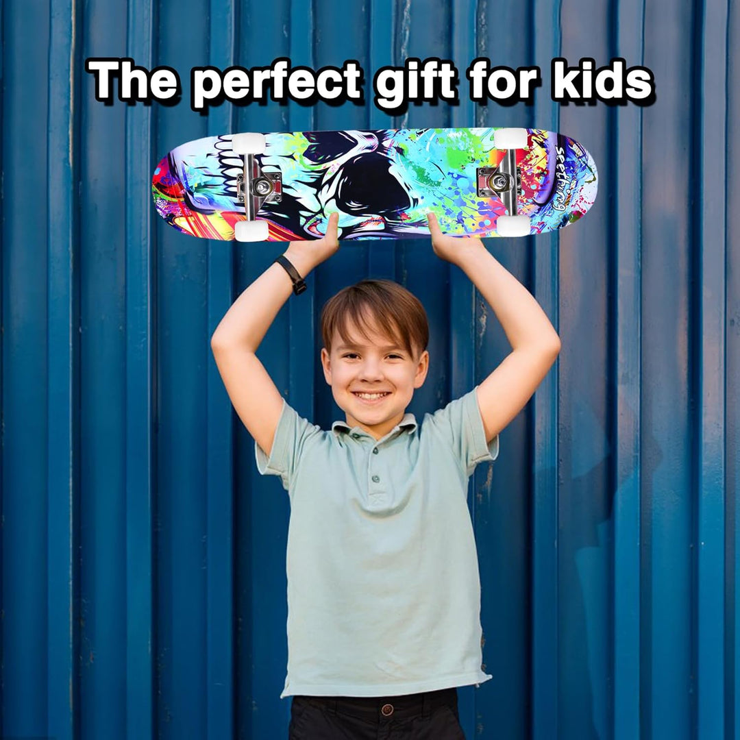 Skateboards für Anfänger, Kinder, Jungen, Mädchen und Erwachsene, 78,9 x 20,3 cm, 7-lagiger Ahorn, D