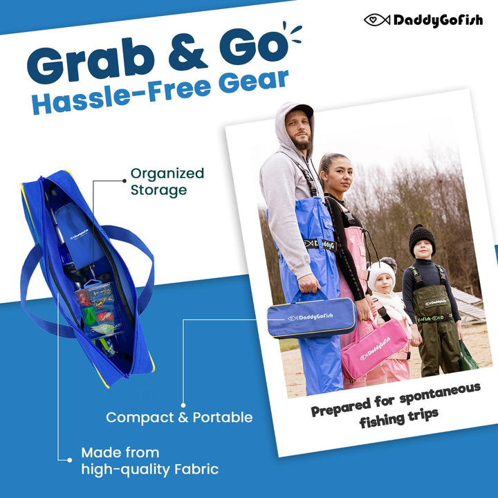 DaddyGoFish Kinder Angelset - Teleskoprute & Rolle Combo mit Klappstuhl, Rutenhalter, Tackle Box, Kö