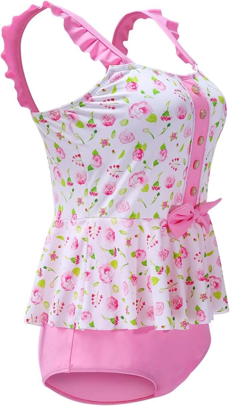 LittleForBig bescheidene Kawaii eine Stück Badebekleidung Badeanzug – Retro Rose Rosa M