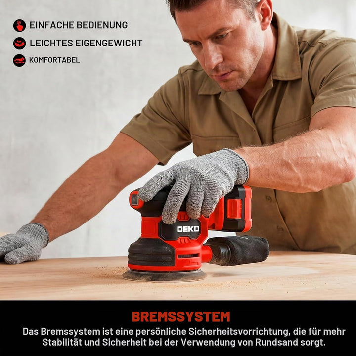 20V Exzenterschleifer Akku 125mm: DEKOPRO Schleifmaschine für Holz,6 variable Geschwindigkeiten, 125