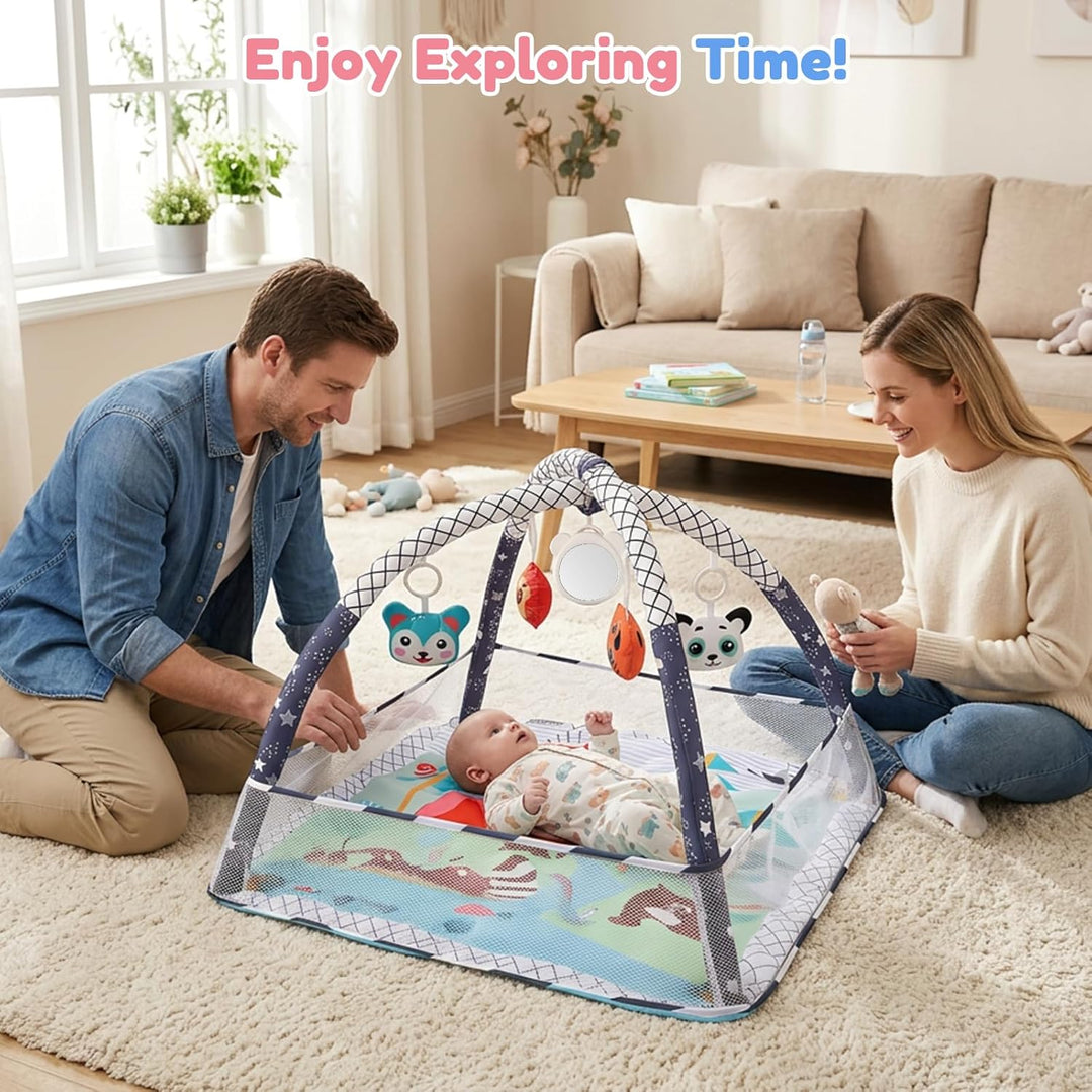 Baby-Spielmatte & Activity-Center mit integriertem Schutzrand, Spielzeug, Spiegel und Bällen – Boden