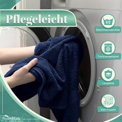 NatureMark NM-HT0842 Frottier Handtücher, 8-er Pack, 50 x 100 cm, 100% Baumwolle (Navy/Silber), Navy