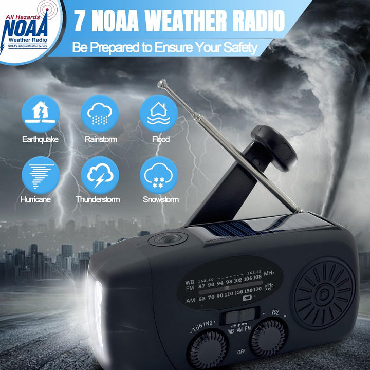 2000 mAh Notfall-Solar-Handkurbel-Radio, 3-Wege-betriebenes tragbares Wetterradio AM/FM/NOAA mit USB