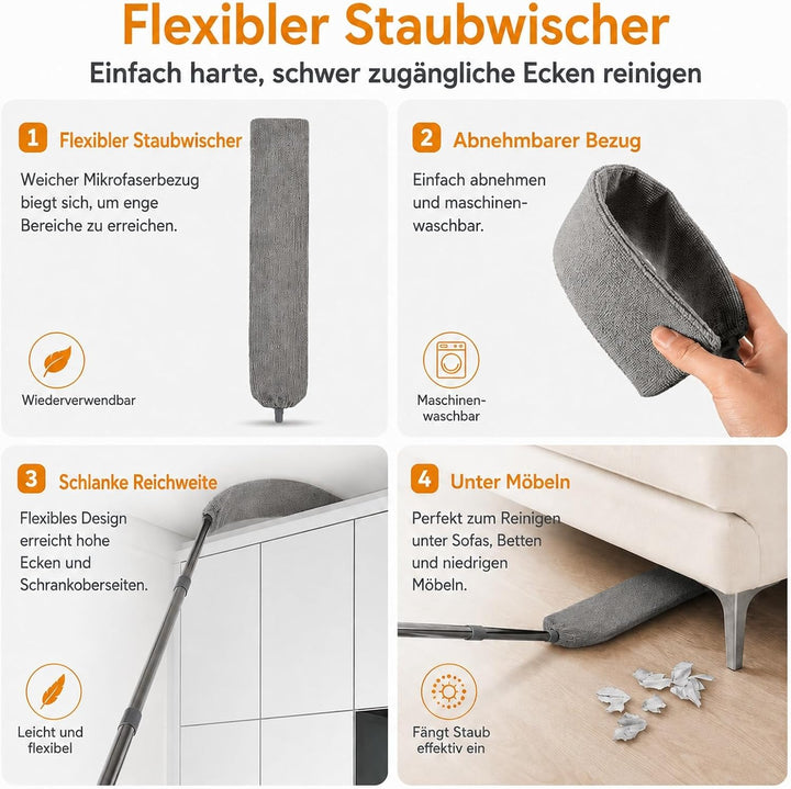 Terafeels 310 cm Staubwedel Lang Teleskop Waschbar, mit 1 Biegbare Eckbesen und 1 Spinnenwebenentfer