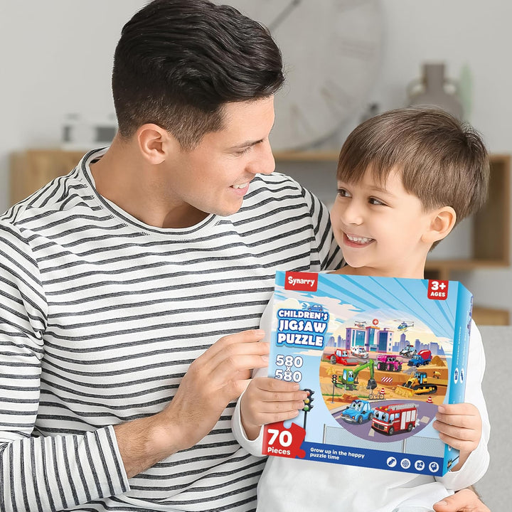 SYNARRY Grosse Fahrzeuge Boden Puzzle für Kinder ab 3 4 5 6 7 8 Jahren, 70 Teile Kinderpuzzle Bagger