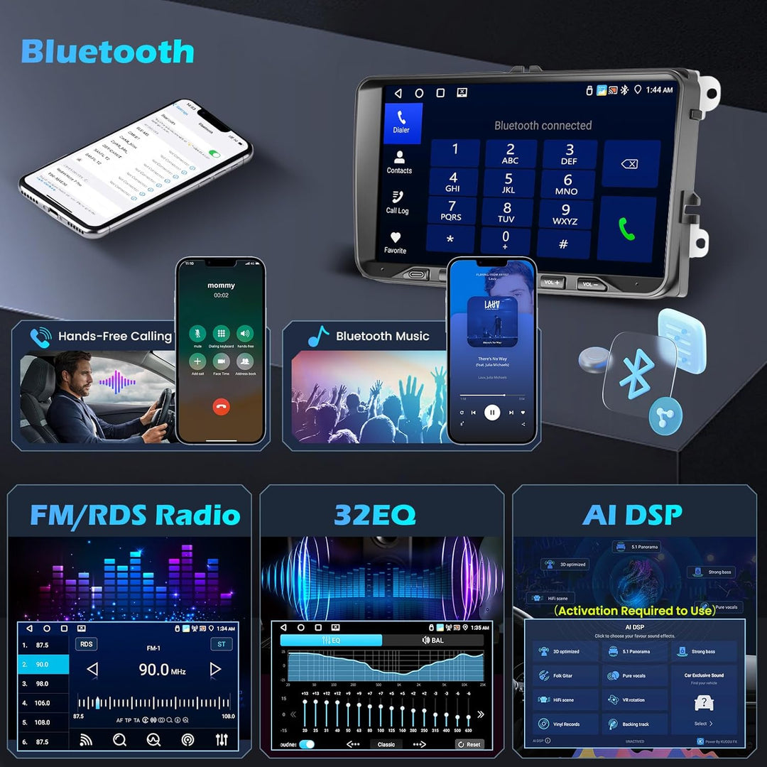 Hikity 4G+64G Android 15 Autoradio für VW Golf Polo Tiguan Caddy Touran Radio 2 Din Wireless Carplay