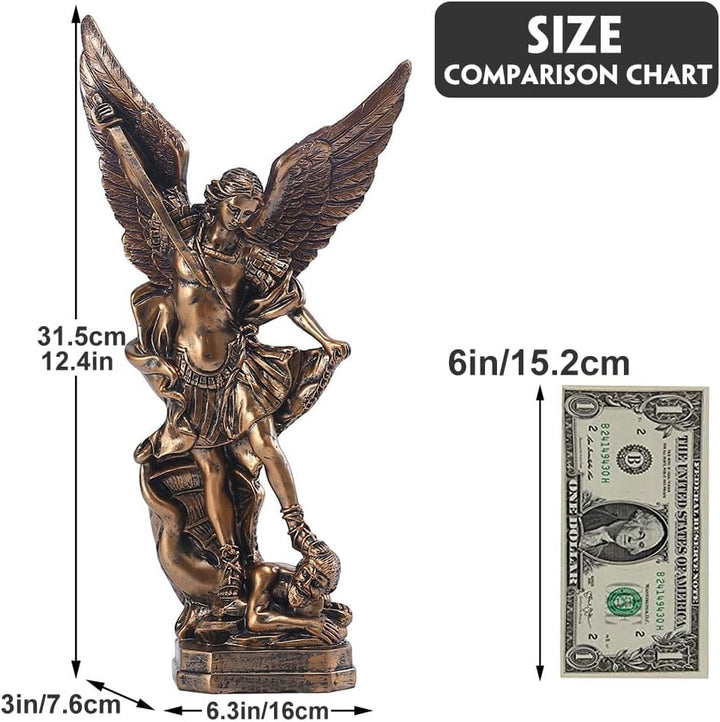 QIANLING 31,8 cm San Miguel Erzengel Statue, St. Michael Statue aus bronzeiertem Harz, St. Michael d