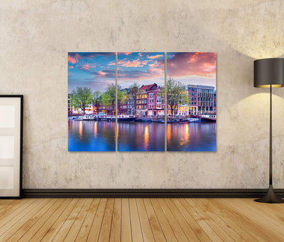 islandburner Bild auf Leinwand Amsterdam Grachten Holland Wandbild Poster Kunstdruck Bilder Format: