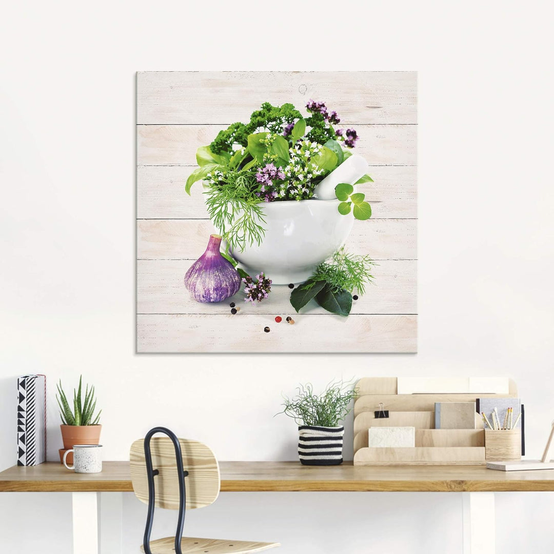 ARTland Glasbilder Wandbild Glas Bild einteilig 50x50 cm Quadratisch Stillleben Kräuter Gewürze Küch