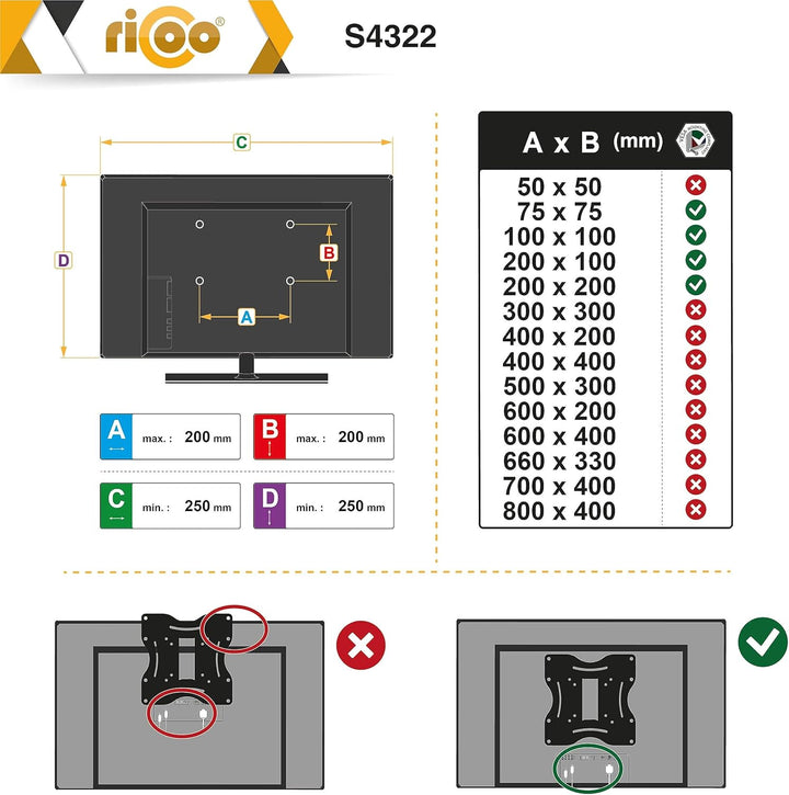 RICOO TV Wandhalterung Fernseher Schwenkbar, Monitorhalterung Gasdruckfeder, S4522, Höhenverstellbar